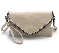 ELIOX - Pochette Femme élégante avec chaîne et bandoulière en cuir synthétique souple - Petite pochette de soirée Sac à main pour fille Sacs élégants Pour Cérémonie Mariage (BEIGE)