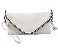 ELIOX - Pochette Femme élégante avec chaîne et bandoulière en cuir synthétique souple - Petite pochette de soirée Sac à main pour fille Sacs élégants Pour Cérémonie Mariage (BLANC)