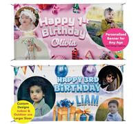 Eliphs Bannière « Happy Birthday » | Bannières photo d'anniversaire personnalisées pour enfants, elle et lui | 1er, 5e, 16e, 18e, 21e, 30e, 40e, 50e, 60e, 70e anniversaire | Décoration de fête