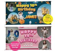Eliphs Bannière « Happy Birthday » | Bannières photo d'anniversaire personnalisées pour enfants, elle et lui | 1er, 5e, 16e, 18e, 21e, 30e, 40e, 50e, 60e, 70e anniversaire | Décoration de fête