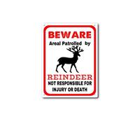 ELIPOS Panneau en étain avec inscription « Reindeer warns That The Property is Guarded by a Reindeer » - Panneau d'avertissement amusant en métal vintage - Décoration murale de bar - 30,5 x 40,6 cm