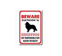 ELIPOS Panneau en étain avec inscription « Sheepdog warns That The Property is Guarded by a Sheepdog » - Décoration extérieure amusante pour maison, porte, jardin, bar, restaurant, café, bureau
