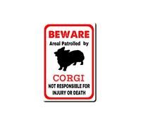ELIPOS Plaque en métal avec inscription « Corgi warns That The Property is Guarded by a Corgi » - Style vintage - Décoration murale - 20,3 x 30,5 cm