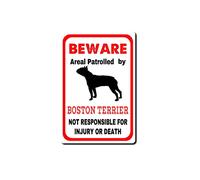 ELIPOS Plaque en métal vintage Boston Terrier avec inscription « Warns That The Property is Guarded by a Trained Boston Terrier » - Décoration murale pour maison, bureau, salle de classe - 20,3 x 30,5