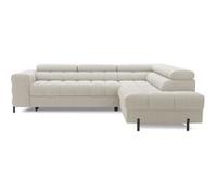 Elisa - canapé d'angle droit 5 places convertible avec coffre et têtières réglables en tissu bouclette - Beige Beige G