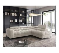 Bestmobilier - Elisa - canapé d'angle Droit 5 Places Convertible avec Coffre et têtières réglables en Tissu Bouclette, Beige