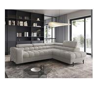 Elisa - canapé d'angle droit 5 places convertible avec coffre et têtières réglables en tissu bouclette - Taupe