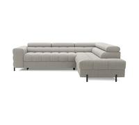 Elisa - canapé d'angle droit 5 places convertible avec coffre et têtières réglables en tissu bouclette - Taupe