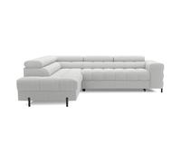 Elisa - canapé d'angle gauche 5 places convertible avec coffre et têtières réglables en tissu bouclette - Gris clair