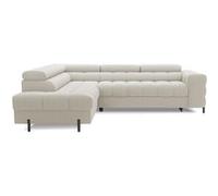 Elisa - canapé d'angle gauche 5 places convertible avec coffre et têtières réglables en tissu bouclette - Beige Beige G