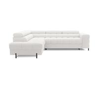 Elisa - canapé d'angle gauche 5 places convertible avec coffre et têtières réglables en tissu bouclette - Blanc Blanc