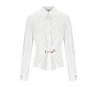 Elisabetta Franchi, Femme, Blouses et Chemises, Blanc, Taille: 42 FR Chemise à Rayures Blanches avec Broche