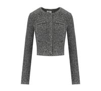 Elisabetta Franchi, Femme, Pulls, Gris, Taille: 40 FR Cardigan en Laine Bou Gris avec Détails en Strass