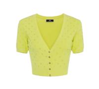 Elisabetta Franchi, Femme, Pulls, Jaune, Taille: 38 FR Lettering Strass Cropped Cardigan