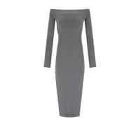 Elisabetta Franchi, Femme, Robes, Gris, Taille: 36 FR Robe Midi Tricotée en Acier avec Boutons Dorés