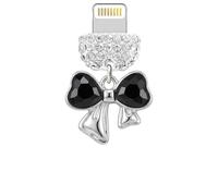 ELISE & FONDA CP708 Port de charge USB Cristal Anti-poussière Plug Little Love Heart Bow Phone Charm pour iPhone 14/13/12/11/XS MAX/XR/X/8 Plus/7/6S/8/SE iPad iPod (Noir)