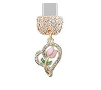 ELISE & FONDA TP1010 Type-C Port de charge Crystal Anti poussière Plug Little Love Heart avec breloque de téléphone portable Rose pour iPhone 15/16/Samsung/OnePlus/Xiaomi/Oppo téléphones Android (rose