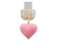 ELISE & FONDA TP1024 Type-C Port de charge Crystal Anti poussière Plug Minuscule Peinture en spray 3D Love Heart Charm pour téléphone portable iPhone 15/16/Samsung/OnePlus/Xiaomi/Oppo Android (Rose)