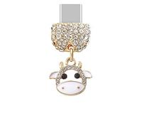 ELISE & FONDA TP216 - Port de charge USB de type C - Bouchon anti-poussière - Pendentif en forme de petite vache - Pour téléphones Android Samsung Galaxy/Huawei/OnePlus/Xiaomi/Oppo (blanc), approx.1.6