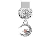 ELISE & FONDA TP219 - Port de charge USB de type C - Anti-poussière - Pendentif en forme de lune et étoile - Pour téléphones Android Samsung Galaxy/Huawei/OnePlus/Xiaomi/Oppo (argent), approx.1.2 cm