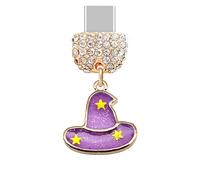 ELISE & FONDA TP289 Type-C Port de charge USB Cristal Anti-poussière Chapeau de sorcière Halloween Breloque pour téléphone portable Samsung/Huawei/OnePlus/Xiaomi/Oppo Android (Violet), approx.1.9 cm