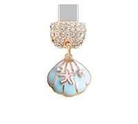ELISE & FONDA TP862 Type-C Port de charge Cristal Anti-poussière Plug Petite coque 3D avec breloque de téléphone portable étoile de mer pour iPhone 15/16/Samsung/OnePlus/Xiaomi/Oppo téléphones Android