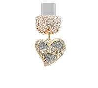 ELISE & FONDA TP871 Type-C Port de charge Cristal Anti-poussière Plug Little Love Heart avec paillettes pour téléphone portable iPhone 15/16/Samsung/OnePlus/Xiaomi/Oppo téléphones Android (gris)