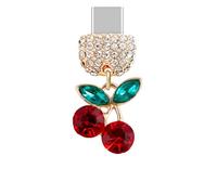 ELISE & FONDA TP890 Type-C Port de charge Crystal Anti poussière Plug Little 3D Cherry Cell Phone Charm pour iPhone 15/16/Samsung/OnePlus/Xiaomi/Oppo téléphones Android (rouge)