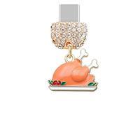 ELISE & FONDA TP896 Type-C Port de charge Crystal Anti-poussière Plug Little Halloween Turquie Téléphone Portable Charm pour iPhone 15/16/Samsung/OnePlus/Xiaomi/Oppo téléphones Android (Orange)