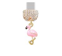 ELISE & FONDA TP944 Type-C Port de charge Cristal Anti-poussière Plug Minuscule Flamingo 3D pour téléphone portable iPhone 15/16/Samsung/OnePlus/Xiaomi/Oppo téléphones Android (Rose)
