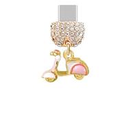 ELISE & FONDA TP947 Type-C Port de charge Cristal Anti-poussière Plug Petit véhicule électrique 3D Breloque pour téléphone portable iPhone 15/16/Samsung/OnePlus/Xiaomi/Oppo téléphones Android (rose)