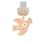 ELISE & FONDA TP950 Type-C Port de charge Crystal Anti-poussière Plug Little Peace Dove avec fleur et branche d'olivier pour iPhone 15/16/Samsung/OnePlus/Xiaomi/Oppo téléphones Android (rose)