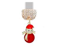 ELISE & FONDA TP970 Type-C Port de charge Cristal Anti-poussière Plug Petit Bonhomme de neige 3D Breloque pour téléphone portable iPhone 15/16/Samsung/OnePlus/Xiaomi/Oppo téléphones Android (rouge)