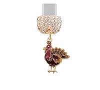 ELISE & FONDA TP994 Type-C Port de charge Crystal Anti-poussière Plug Little Thanksgiving Turquie pour téléphone portable iPhone 15/16/Samsung/OnePlus/Xiaomi/Oppo téléphones Android (marron)