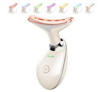 ELISHINE Thérapie à la lumière rouge pour le visage et le cou, outil de massage facial 7 couleurs, masseur facial vibrant avec thermiques pour les rides, double menton, blanc laiteux