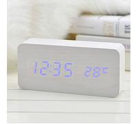 Elisona® en bois Imitation bois LED bleu lumière Cube cuboïde Digital Voice contrôle radio-réveil avec heure Date température aff...