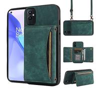ELISORLI Étui de téléphone pour OnePlus 9 OnePlus9 5G - Étui portefeuille avec bandoulière et porte-cartes de crédit en cuir - Accessoires fins One Plus9 On 1 Plus 1plus One+ 1+ 1+1+9 Nine Girls Vert