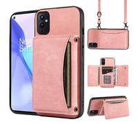ELISORLI Étui de téléphone pour OnePlus 9 OnePlus9 5G - Étui portefeuille avec bandoulière et porte-cartes de crédit en cuir - Accessoires fins One Plus9 On 1 Plus 1plus One+ 1+ 1+1+9 Nine Girls Rose