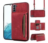 ELISORLI Étui de téléphone pour Samsung Galaxy S21 5G 6,2 pouces - Étui portefeuille avec bandoulière et porte-cartes de crédit en cuir - Poche fine - Accessoires cellulaires S 21 21S G5 - Pour