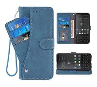 ELISORLI Étui portefeuille compatible avec BlackBerry KEY2 avec dragonne, dragonne, porte-cartes, support, accessoires pour téléphone portable, porte-monnaie, hommes et femmes,Bleu