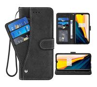 ELISORLI Étui portefeuille compatible avec OnePlus 7T avec dragonne en cuir et support pour cartes OnePlus7t 5G One Plus7T 1 Plus T7 1plus + 1+ 1+7T - Noir