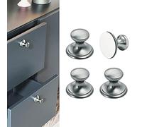 Elistonie Lot de 4 boutons autocollants gris en aluminium - Pour tiroir, armoire, réfrigérateur, commode - Sans perçage - Gris - 37 mm