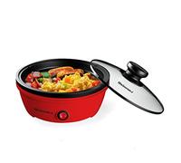 Elite Gourmet EGL-6101 Poêle électrique antiadhésive de 650 W, chauffage rapide, couvercle en verre trempé, rouge