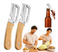 Elite Gourmet Peeler, 3-in-1 Elite Peeler Shredder & Julienne Peeler & Bottle Opener, Multifunctional Vegetable Peeler, Stainless Steel Peeler Knife Kitchen Tool for Fruits & Vegetables (Khaki-2Pcs)