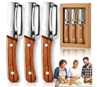Elite Gourmet Peeler, Elite Gourmet Knives, Vegetable Peeler & Bottle Opener & Julienne Peeler with Ergonomic Non-slip Wooden Handle for Fruit Pumpkin Peeling Potato Veggie Peeler (3 Pcs C)