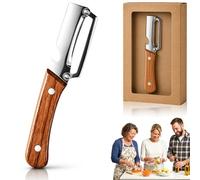 Elite Gourmet Peeler, Elite Gourmet Knives, Vegetable Peeler & Bottle Opener & Julienne Peeler with Ergonomic Non-slip Wooden Handle for Fruit Pumpkin Peeling Potato Veggie Peeler (2-In-1)