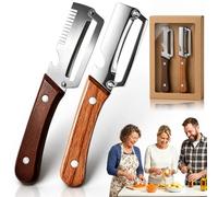 Elite Gourmet Peeler, Elite Gourmet Knives, Vegetable Peeler & Bottle Opener & Julienne Peeler with Ergonomic Non-slip Wooden Handle for Fruit Pumpkin Peeling Potato Veggie Peeler (2 Pcs A)