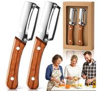 Elite Gourmet Peeler, Elite Gourmet Knives, Vegetable Peeler & Bottle Opener & Julienne Peeler with Ergonomic Non-slip Wooden Handle for Fruit Pumpkin Peeling Potato Veggie Peeler (2 Pcs C)