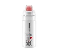 Elite Jet Plus Bidon Cyclisme 550ml Transparent Logo Rouge Biodégradable - Gourde Vélo Sans BPA Bouchon Protecteur - Pour Route VTT Gravel MTB