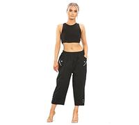 Elite Pleasure Pantacourt court uni pour femme - Style décontracté - Pantalon cargo élastique hippie - Short d'été 3/4, Noir , 52